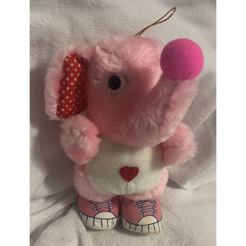 Vintage 1983 Acme Pink Elephant with Pink Sneakers Stuffed Animal Plush Toy 7"